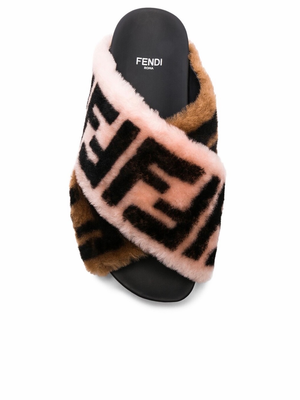*Pristine* Fendi Zucca FF Shearling Sandals, Pink/Brown Sz 40 / 10